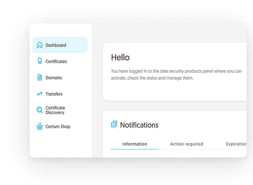 Certum product management panel